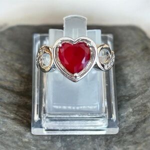 Heart-Shaped Red Gemstone Ring - Silver Tone Women's Ring
